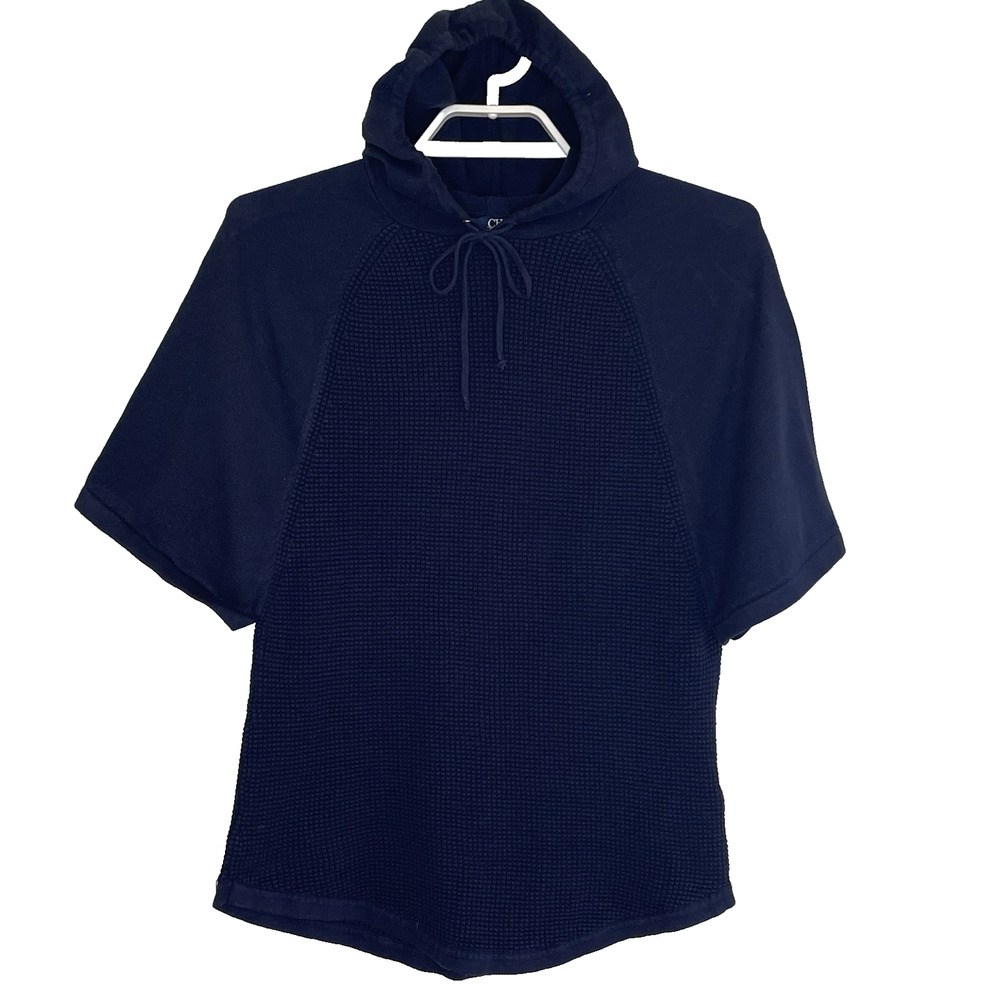 Chaps Hooded Short Sleeve Sweater‎ Womens Size Small Dark Blue Pullover Cotton